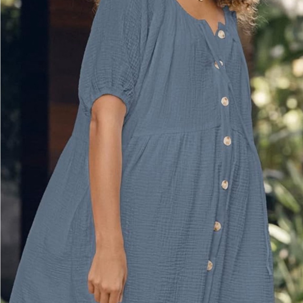 New Womens Beach Casual Loose Mini Dress Short Sleeve Hight Waist button Down XL - Picture 5 of 6